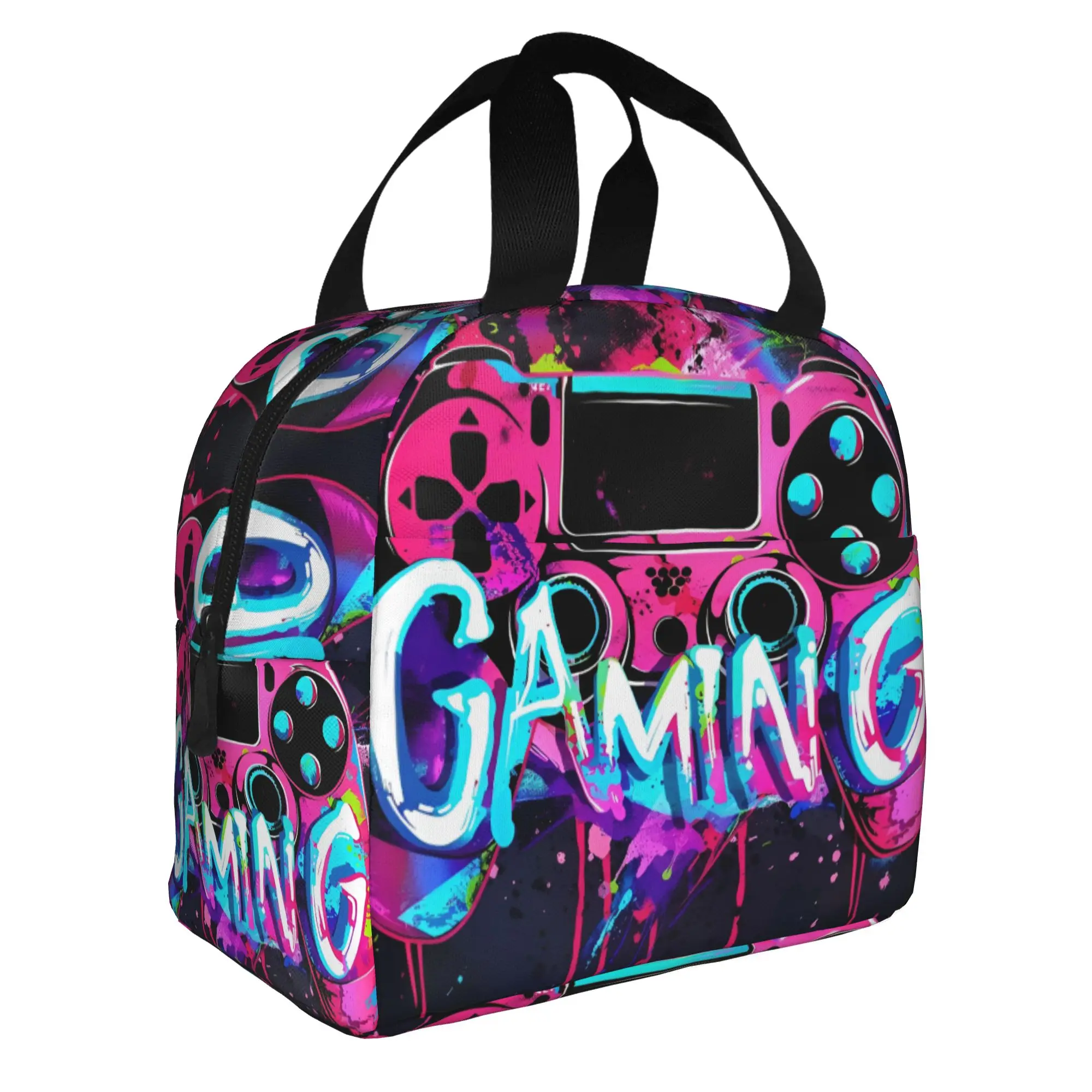 Game Controller Thermal Insulated Lunch Bags Women Colorful Cartoon Portable Lunch Container for Outdoor Travel Storage Food Box