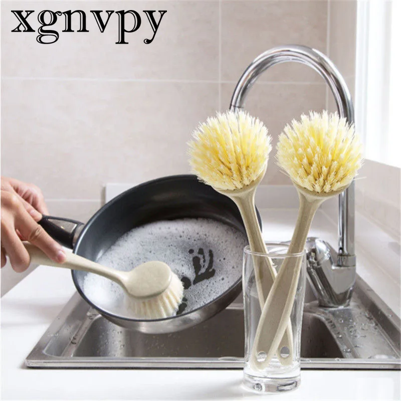 xgnvpy Long Handle Cleaning Brush Pan Pot Brush Sink Dish Bowl Washing Tool Multifunctional Stain Remover Kitchenware Scrubber