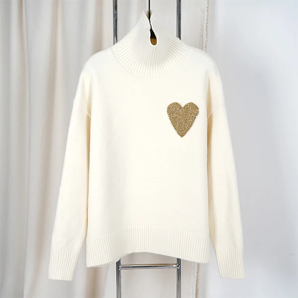 

Новый вязаный свитер Cisas с воротником, длинными рукавами, из верблюжьей шерсти, свободного кроя, с узором в виде любовных писем