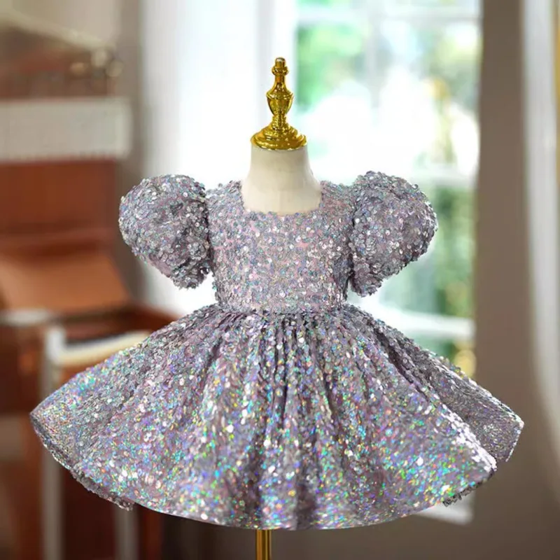 girls silver holiday dress Susanne Lively Girls Holiday Party Dress - V-Back and Bow