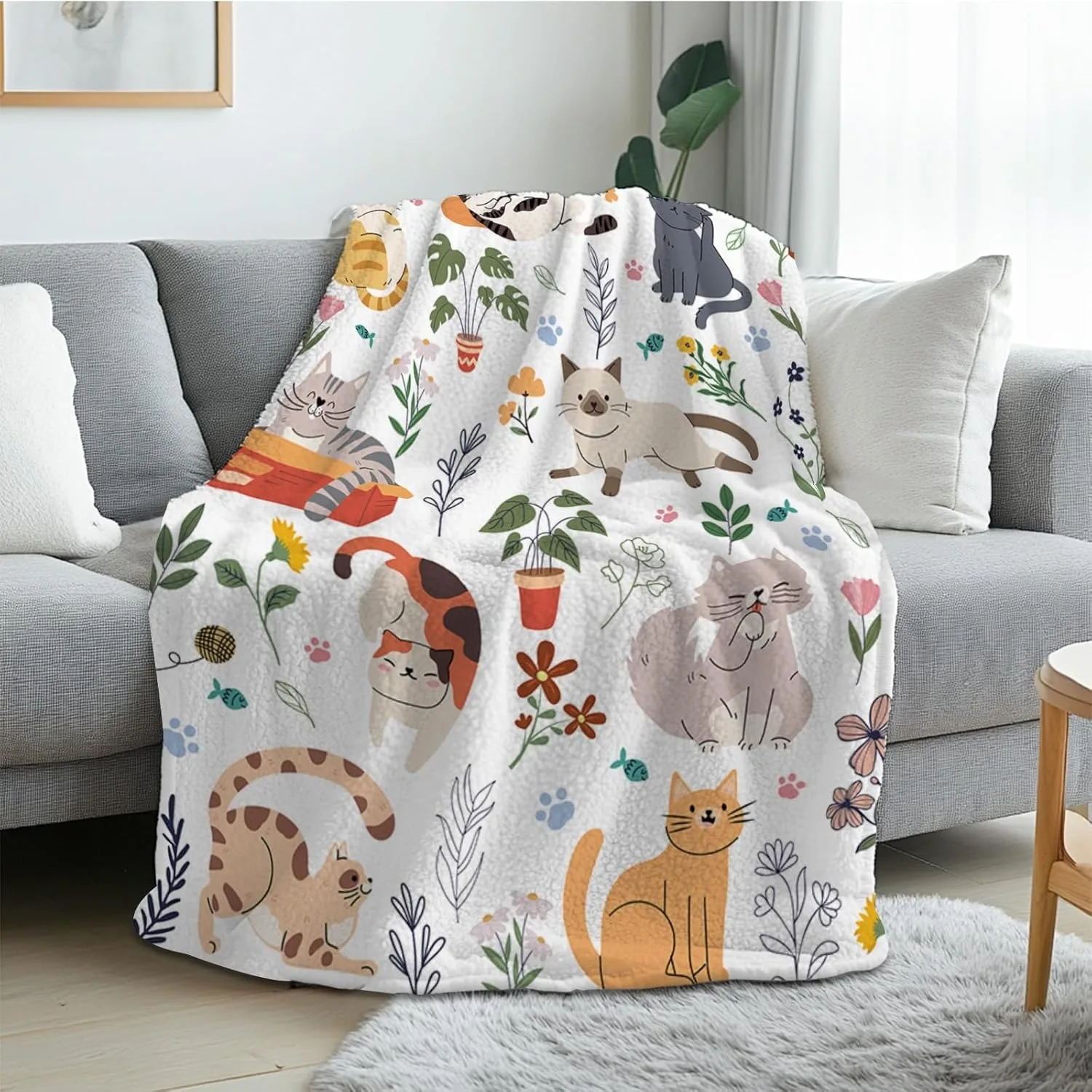 1PC Handdraw Cute Cats pattern Throw Thin Blanket Gifts for Couch Bed Car Home Camping For Cute animals Lovers all season use