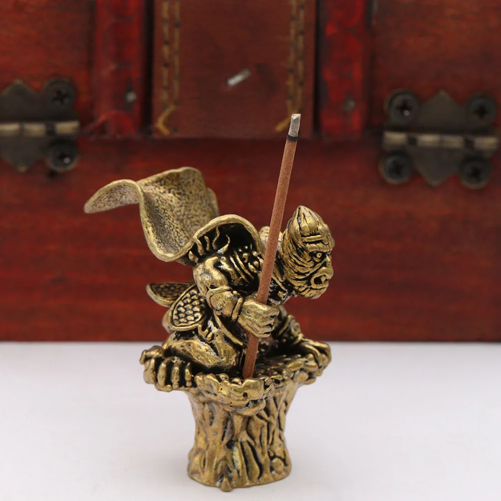 Brass Monkey King Figurines Miniatures Desktop Ornaments Incense Holder Metal Character Model Crafts Home Decoration Accessories