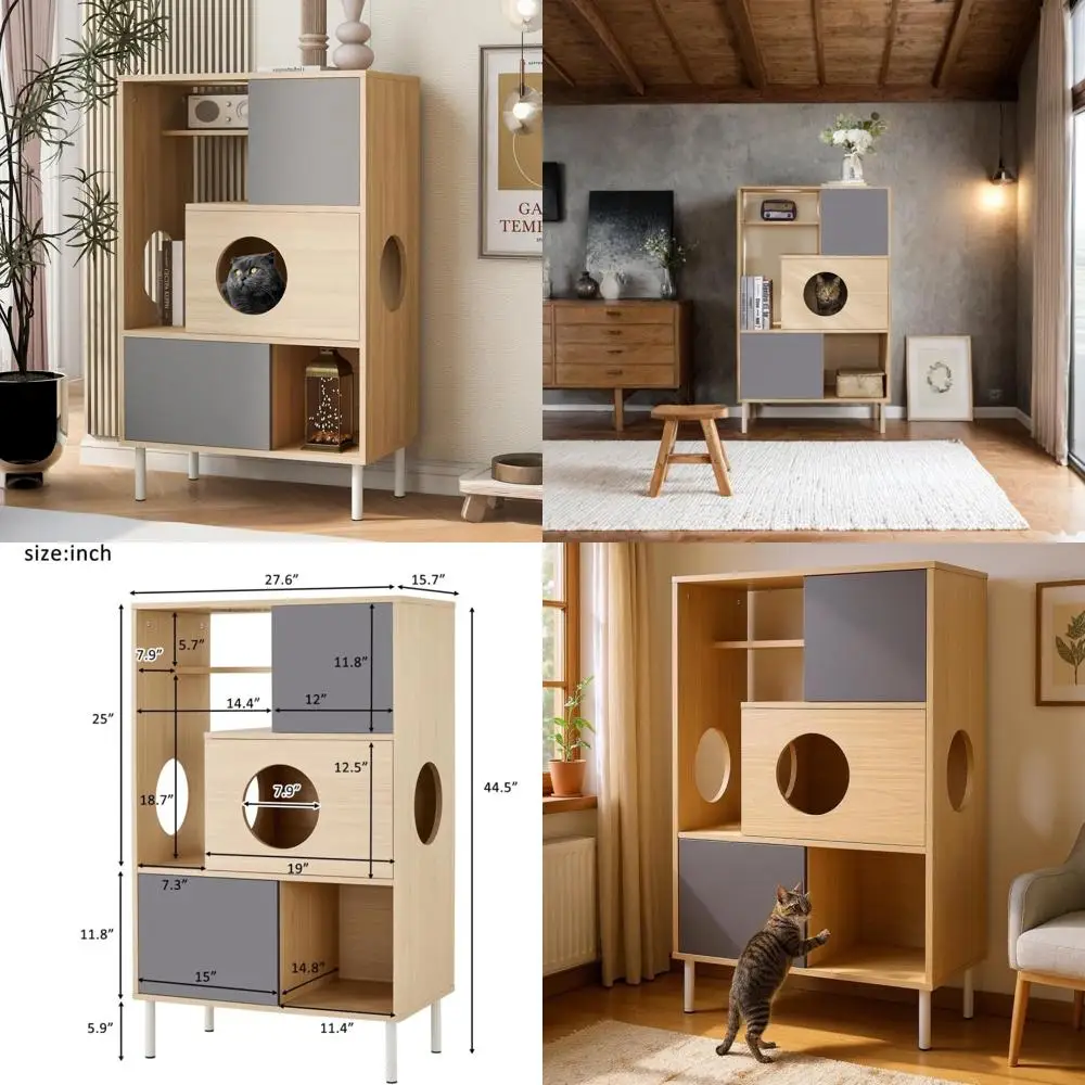 

Дерево для лазания для кошек 36–52 дюйма — высокая деревянная башня для кошек с когтеточкой, рамой для прыжков и домиком для котят и кошек —