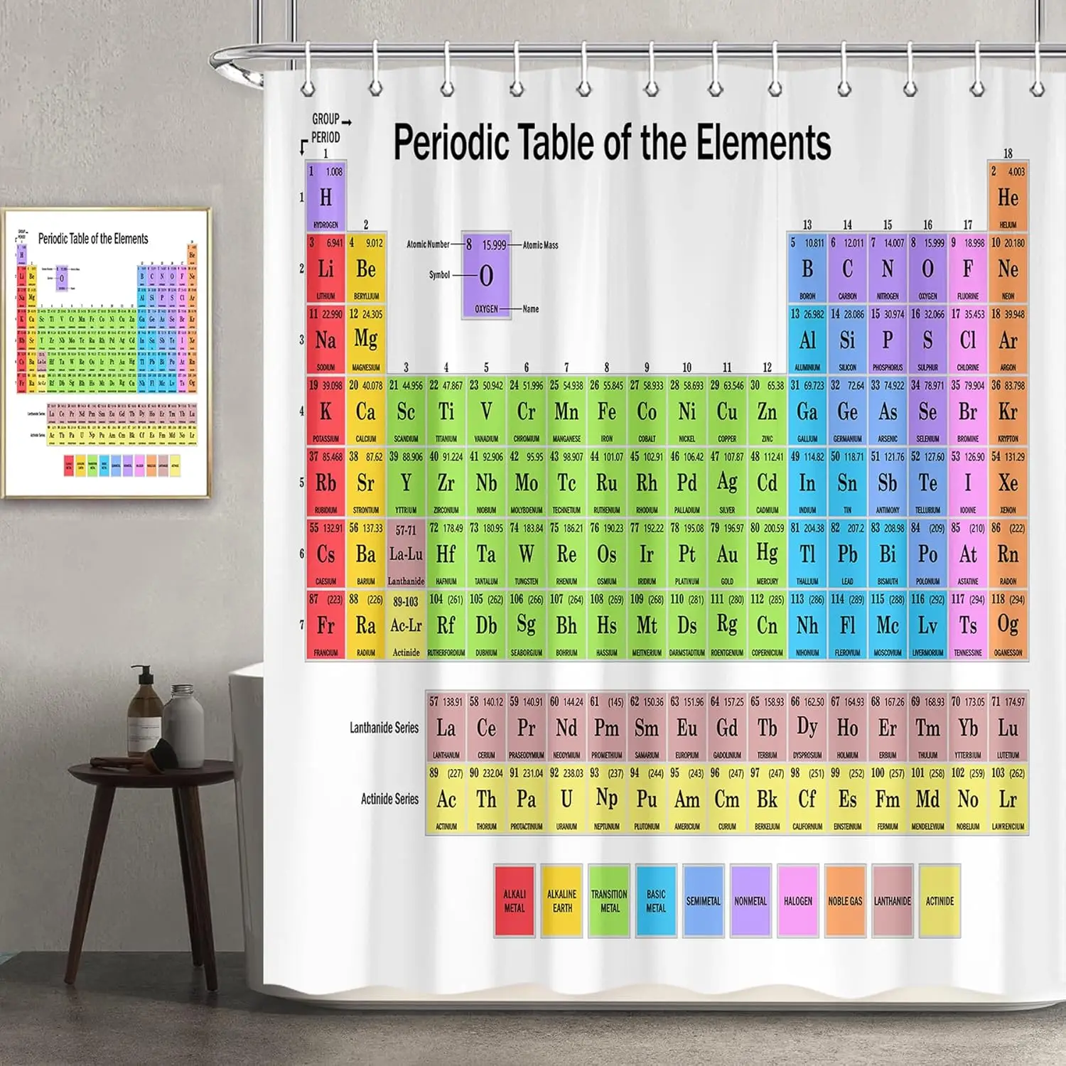 Updated Periodic Table of Elements Shower Curtain Sets, Science Chemistry Teach and Study Decor Curtains for Classroom
