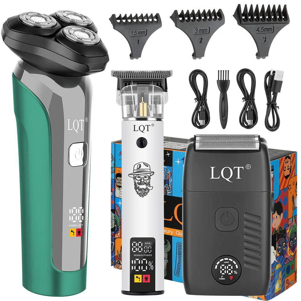 3 In 1 Electric Shaver Hair Trimmer Set For Men USB Rechargeable Rotary Razor T Blade Clipper Foil Shaver Beard Grooming Kit