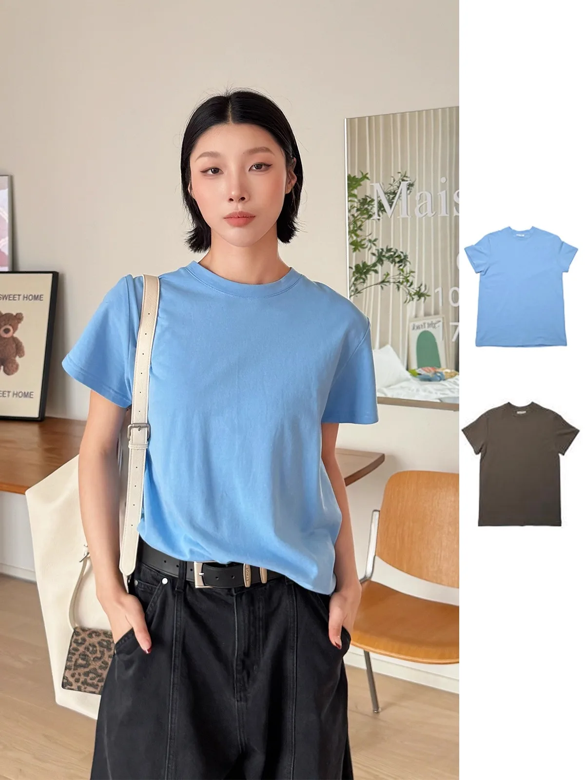 

Brand round Ne ort Sve T-irt 5AETHER HAZE mat Sle Cotton High Waist Ladies Faion Autumn Wear