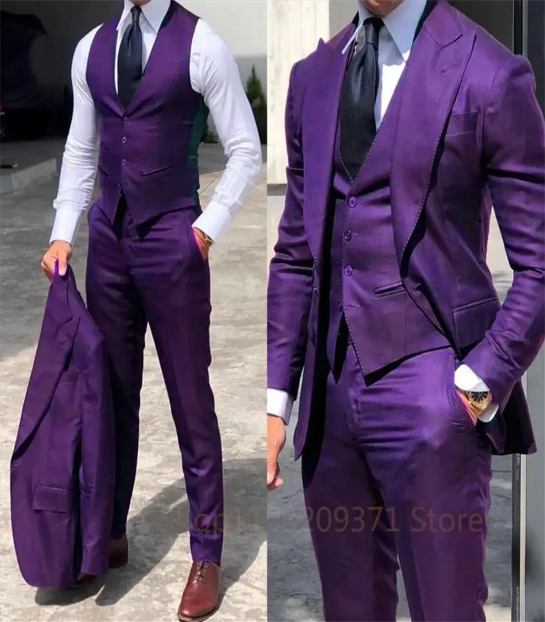 3 pezzi viola 3 pezzi Set uomo abiti da lavoro sposo Groomsman festa di nozze occasioni formali giacca smoking gilet pantaloni