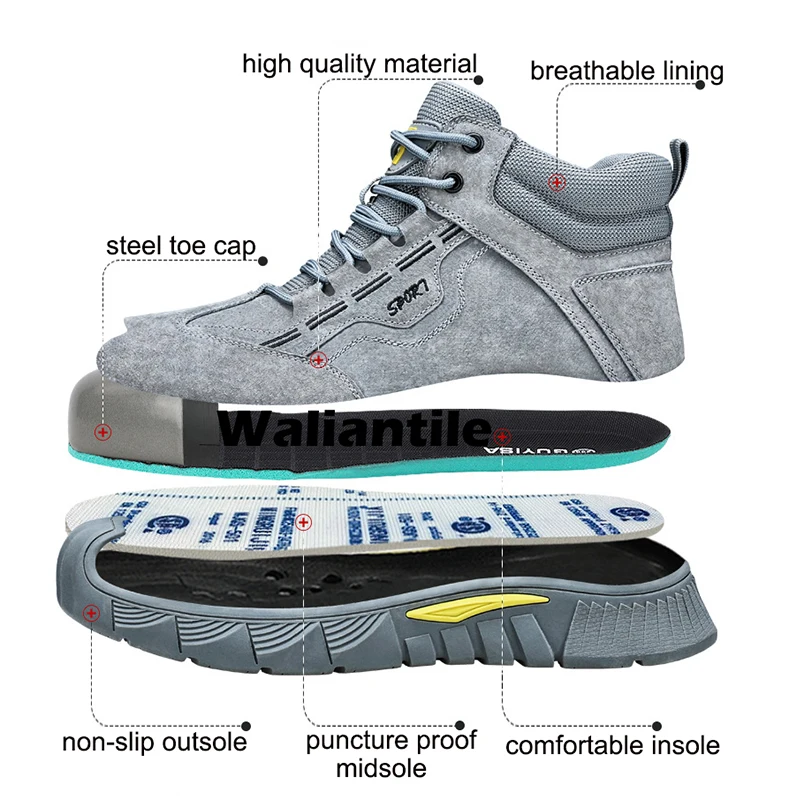 Waliantile High Quality Safety Boots Men Protective Anti-smashing Working Shoes Waterproof Steel Toe Indestructible Boots Male