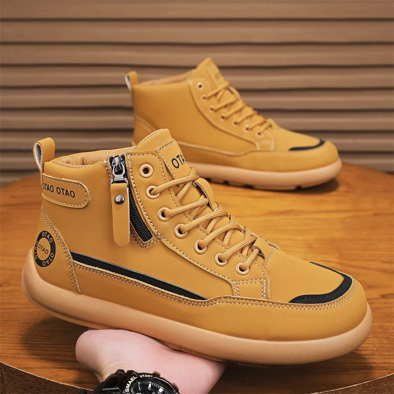 

Men's High-Top Outdoor Work Boots Autumn Winter Trendy Thick-Soled Leather Casual Sports Retro Work Protection Shoes