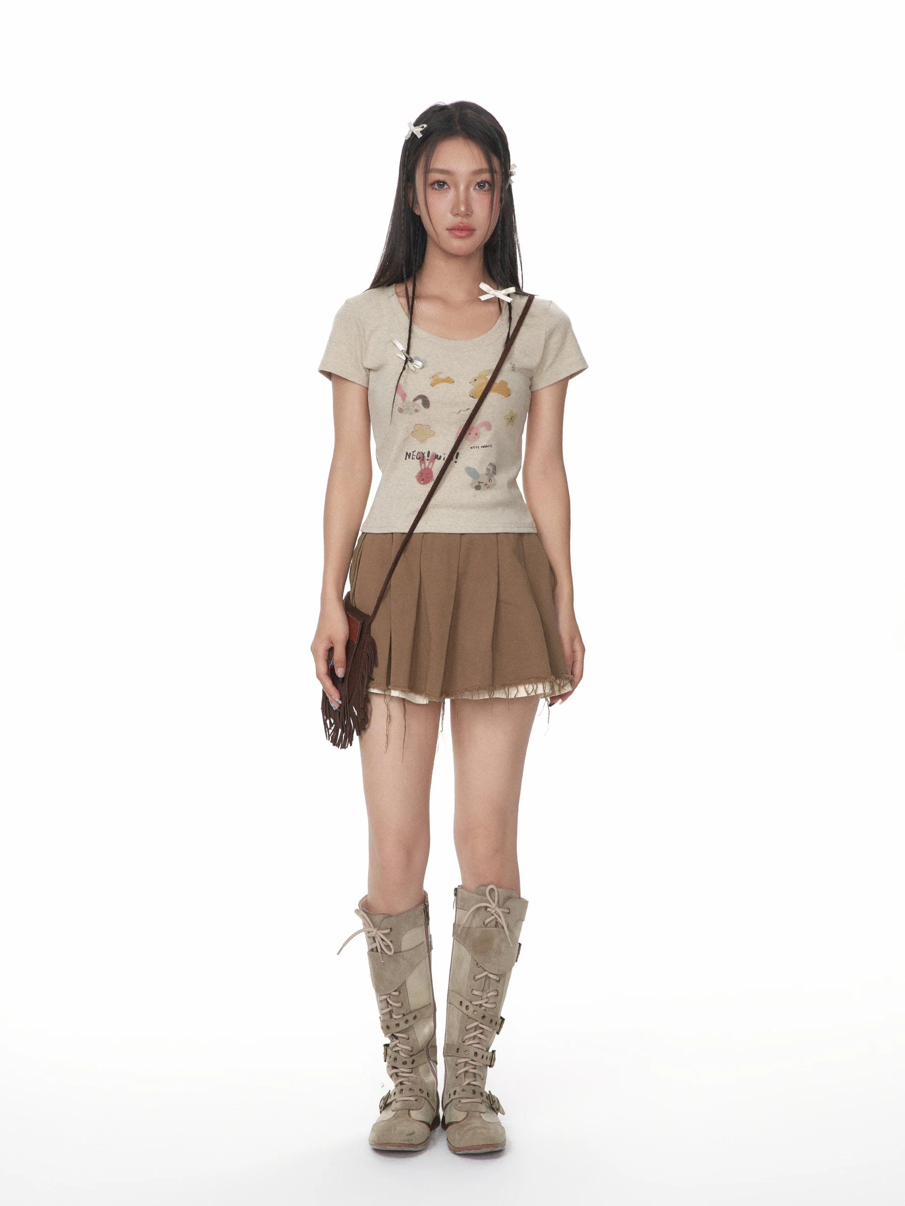 

Футболка Sundayplan Sweet Cool с мультяшным принтом, повседневная, для девочек, для отдыха и поездок на работу, из смеси хлопка и спандекса, летняя