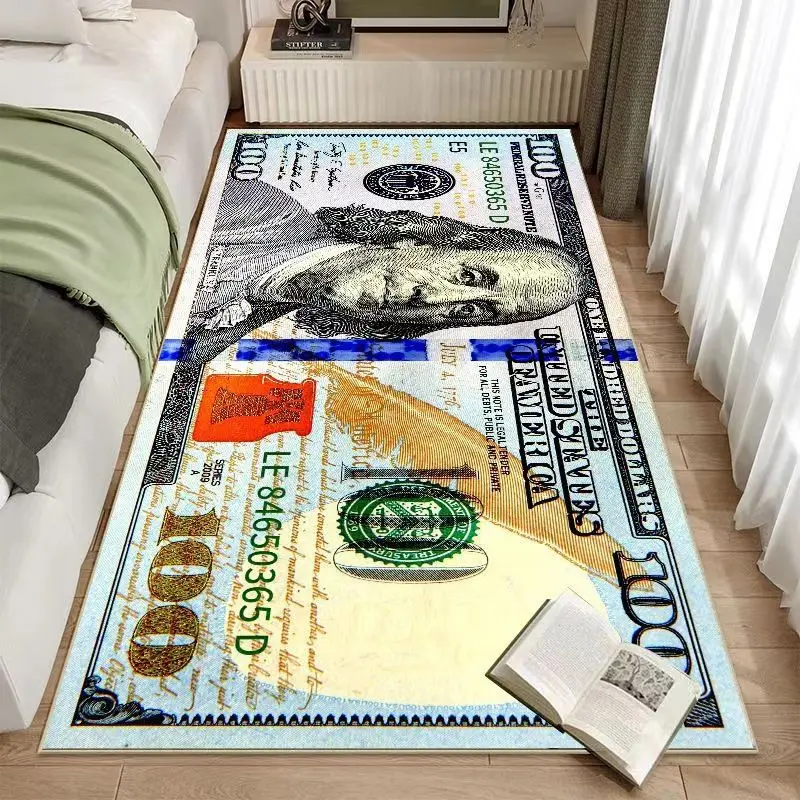 VIKAMA 100 Dollar Bill Large Area Rug Washable Anti Slip Alfombra For Living Room Bedroom Novelty Money Themed Modern Home Decor