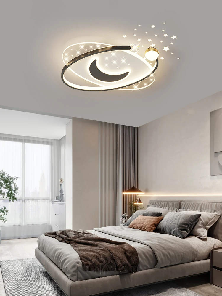 Imagem -05 - Modern Starry Led Ceiling Lights para Crianças Sala de Estar Jantar Estudo Quarto Lâmpada Lustre Estrela Lua