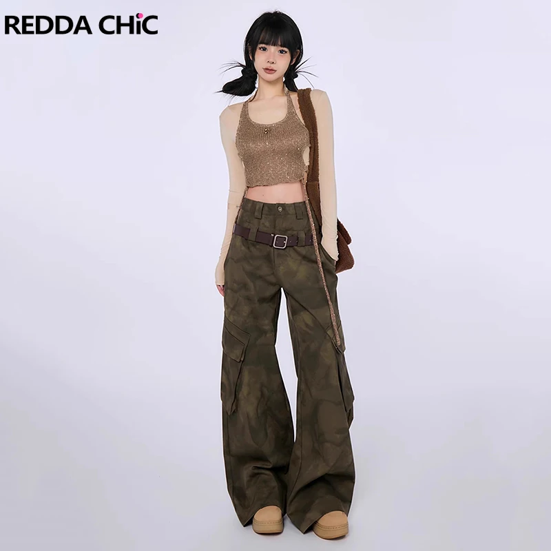 

REDDACHiC 90s Retro Camouflage Cargo Pants for Women Big Pockets High Waist Wide Leg Casual Oversized Pants Grayu Y2k Streetwear