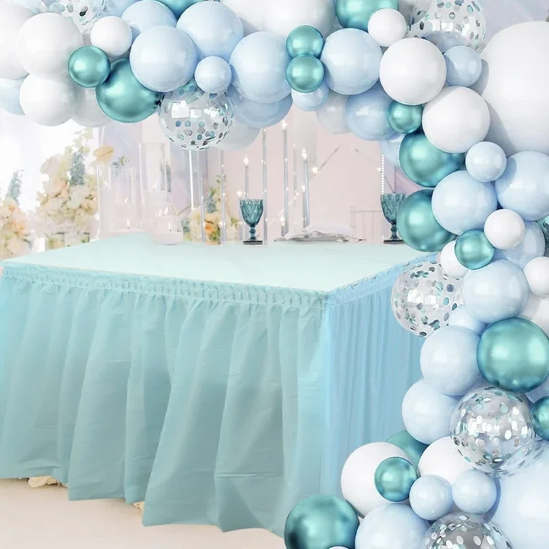 1 Satz schlichter Einweg-Tischrock, rechteckige PE-Tischdecke und Rockdekoration für Hochzeit, Geburtstag, Partyzubehör – Detail 5
