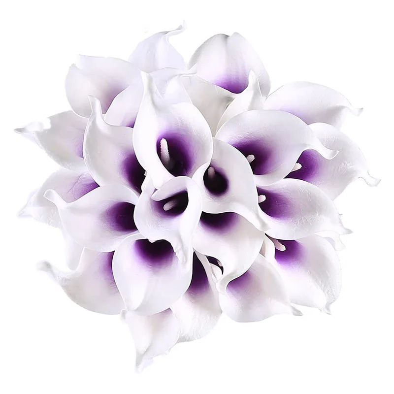 24Pcs Artificial Calla Lily Flowers for DIY Bridal Wedding Bouquet Centerpieces Home Decor(Purple in White)