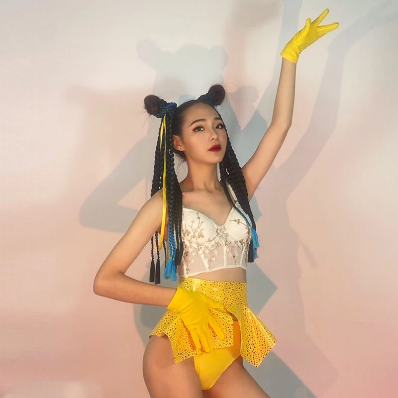 Boate jazz dança desempenho roupas femininas sexy biquíni terno bar dançarino dj palco traje rave outfit gogo dancewear yj068