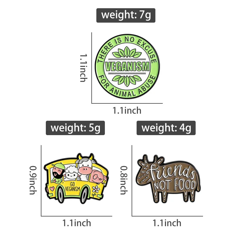 Vegan Inspired Enamel Pins Cute Animal Veganism Friends Not Food Brooches Lapel Badges Cartoon Jewelry Gift for Friends