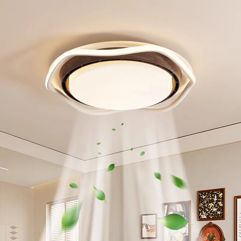 Antique Style Leafless Ceiling Fan Lights Walnut Colored Decor Bedroom Ceiling Lamps Circular Minimalist Air Circulation Lights
