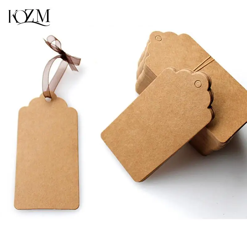 100Pcs Kraft Paper Tags Scallop Head Label Luggage Wedding Note DIY Blank Price Name Hang Tag Gift Craft 5x3cm Hand-painted Card