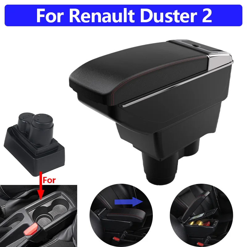 

Car Armrest for Renault Duster 2019 2020 2021 2022 Center Console Storage Box with Cup Holder PU Leather No Drill Hole Car parts