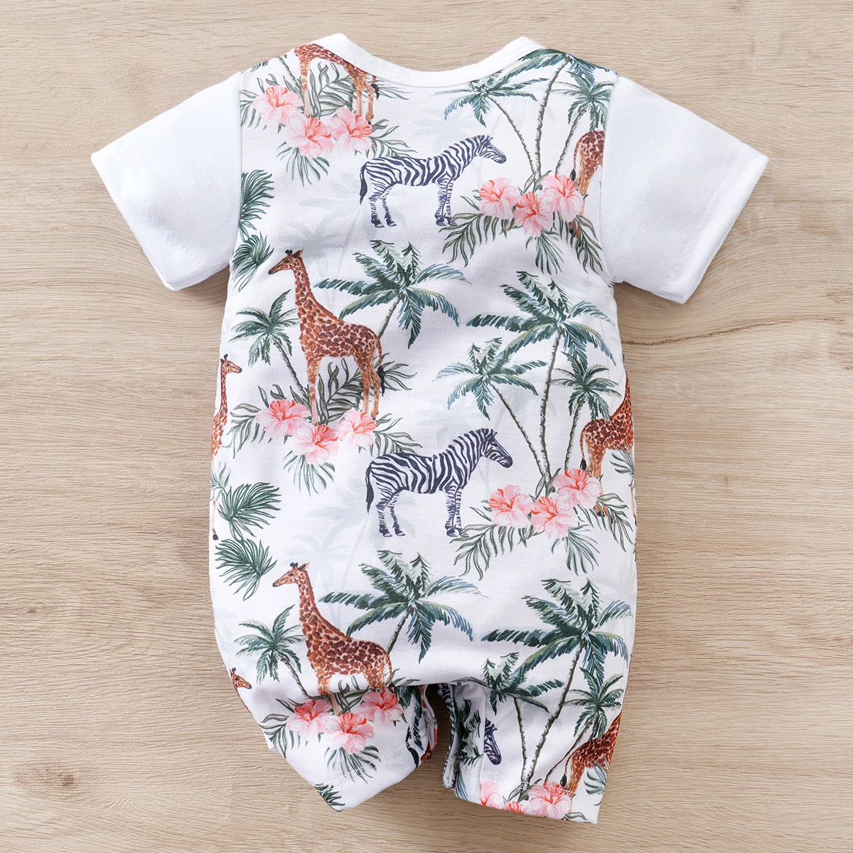 IURNXB Adorable Baby Romper Jungle Buddie One Piece Bodysuit Soft Infant Short Sleeve Animal Pattern Play and Casual Wear 0-18M