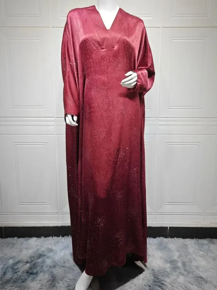 

New Muslim Rhinestone Stamping Abaya Elegant Women Evening Dress Tunic Kaftan 2025