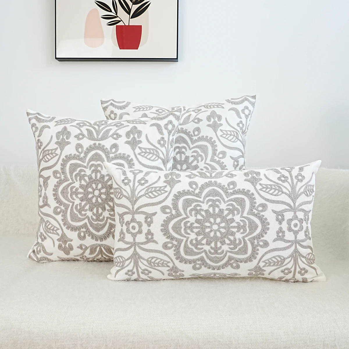 1pc, Embroidered Cushion Cover Geometric Home Decorative Embroidery Throw Pillow Cover 45x45cm Mandala Floral