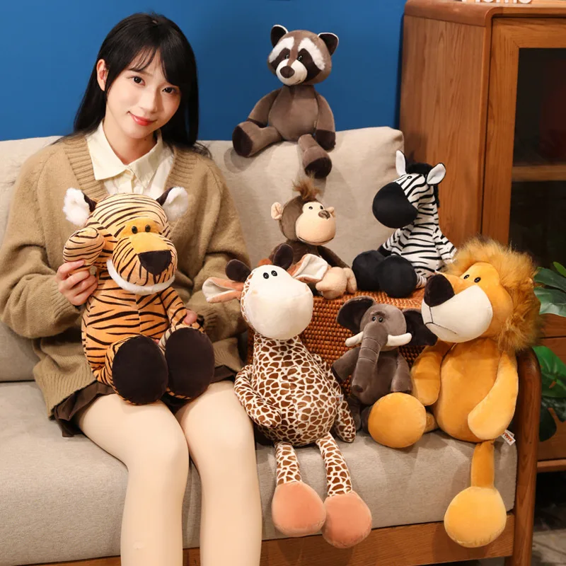 30/35/50cmのリアルなライオン、トラ、ゾウ、サル、ヒョウ、キリン、アライグマのぬいぐるみ、シミュレーション森林動物のぬいぐるみ、子供向けおもちゃ