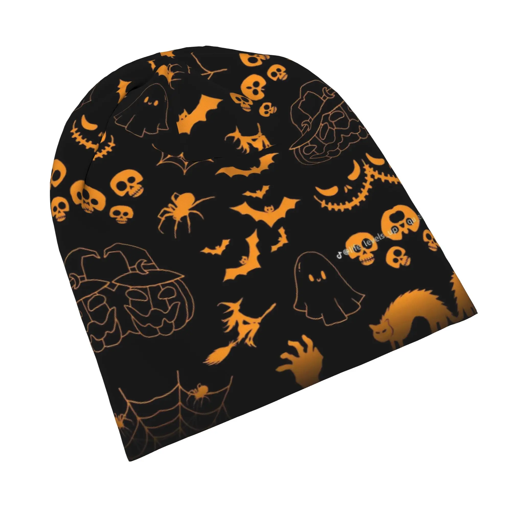 Halloween Ghost Pumpkin Spooky Trick Or Treat Witch Beanie Cap for Men Women Streetwear  Cooling Skull Cap Sweat Wicking