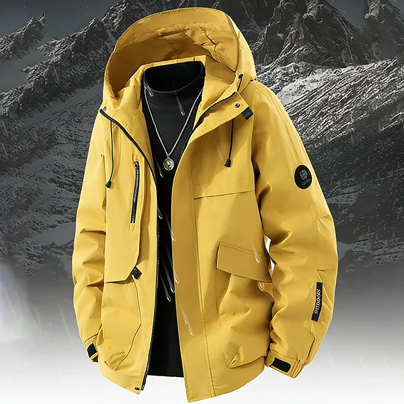 Herren Outdoor Kapuzenjacke Frühling Herbst Winddichte Windbreaker Sport Camping Klettern Trekking Multi-Taschen Wanderjacken