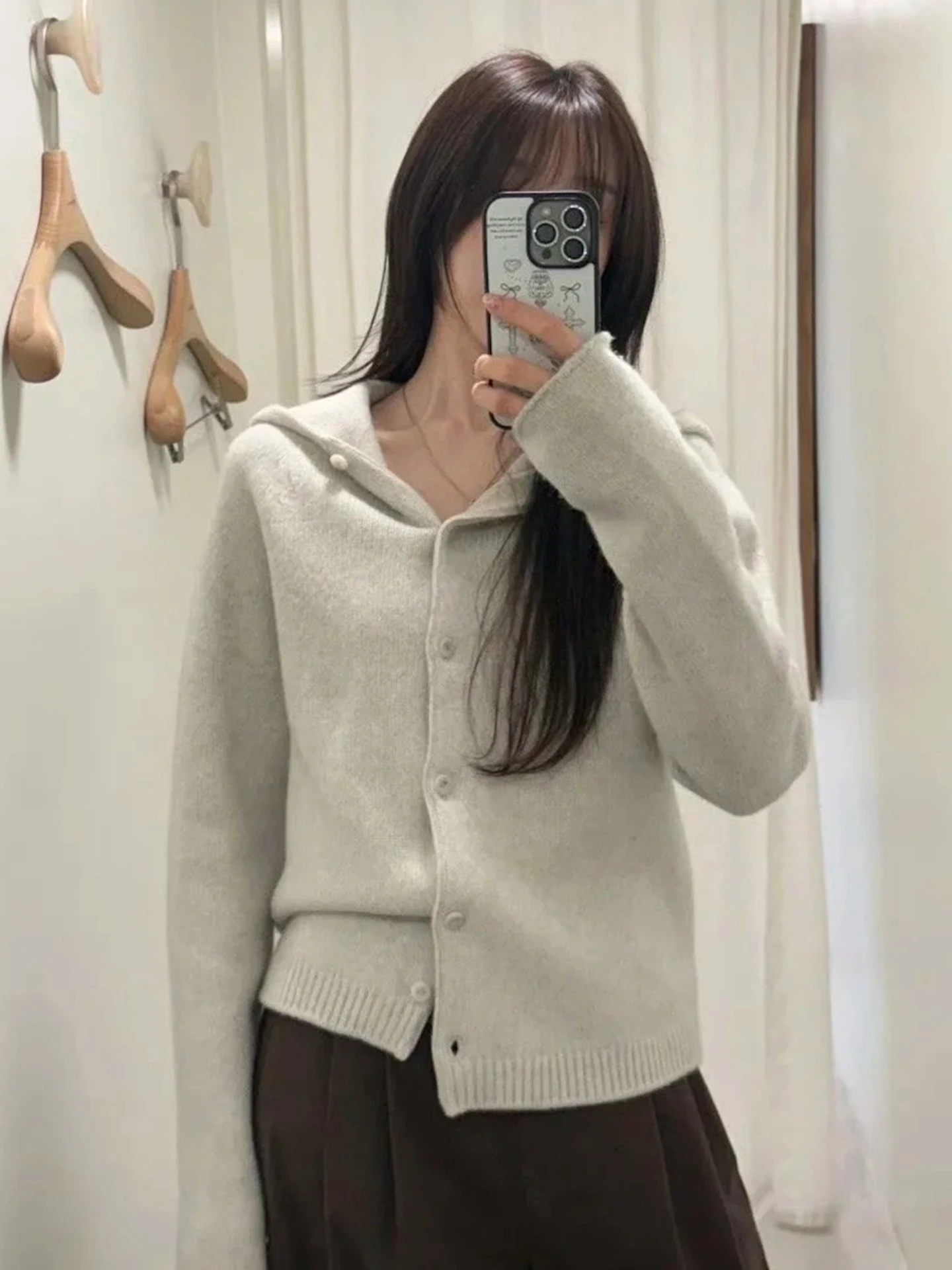 

Женский шерстяной кардиган-пальто с открытым передом, вязаный, свободного кроя, в непринужденном стиле, с капюшоном и пуговицами, повседневная верхняя одежда