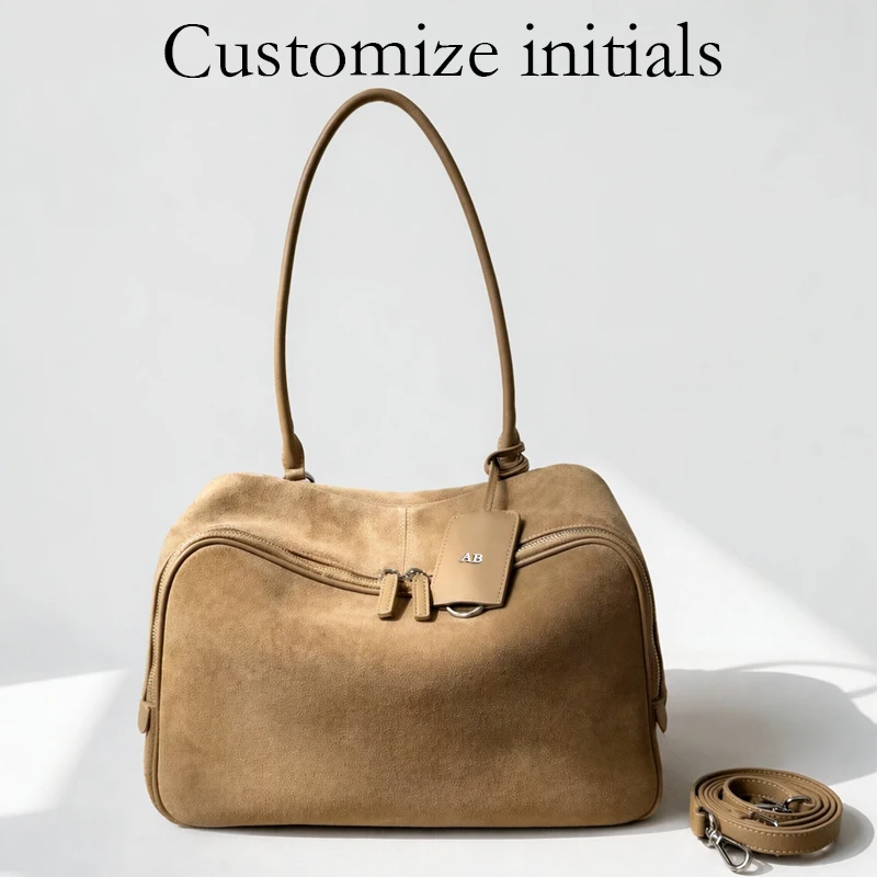 Customize Initials Leather Bowling Bags For Women Luxury Designer Handbags And Purse 2027 New In Suede Cowhide Underarm Shoulder