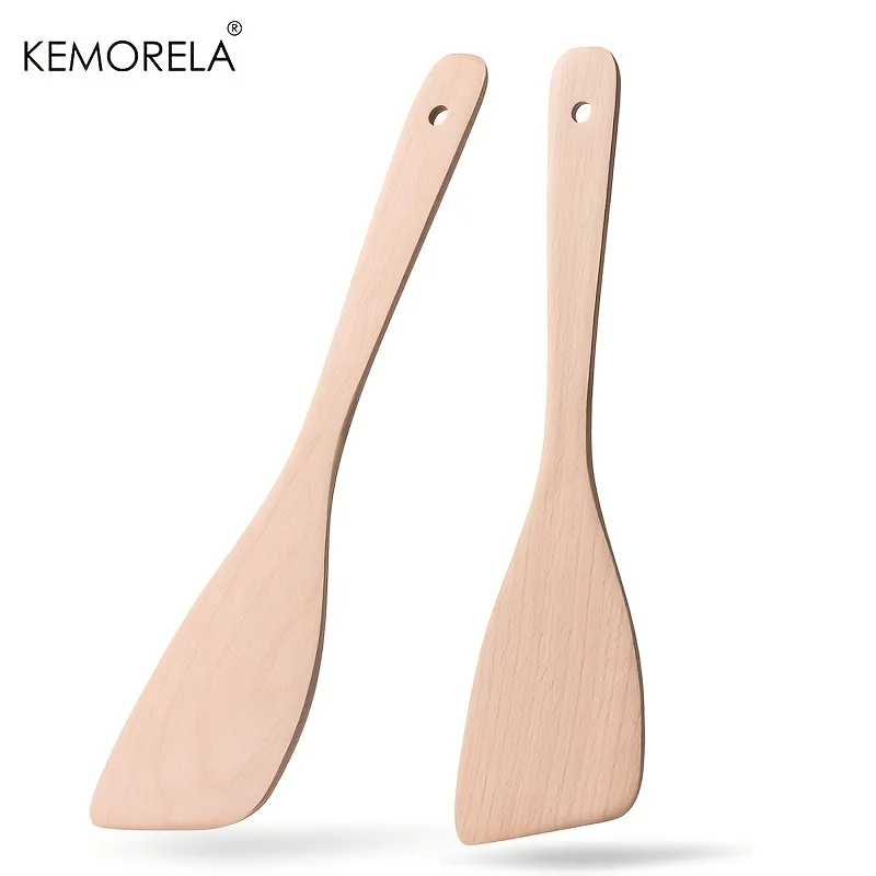 1/2PCS Long-Handled Heat-Resistant Wooden Non-Stick Spatula, Smooth Surface for Cooking Grilling Baking for Home Restaurant Use