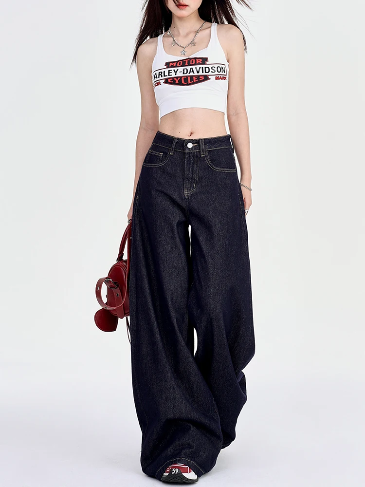 

High Waisted Retro Wide Leg Jeans Women's Spring Loose Straight Leg Floor Mop Pants Streetwear Lazy Style Versatile Casual Pants