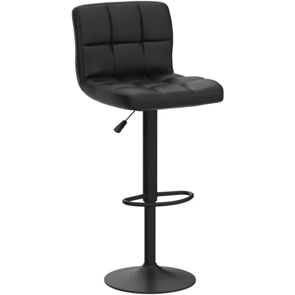 Leather Square Bar Stools, Modern Adjustable Swivel Barstools with Back, Armless Airlift Counter Height