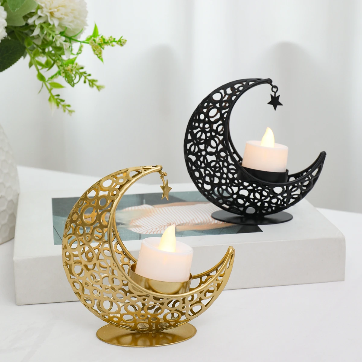 

Ramadan Decoration Moon Candlestick EID Mubarak Decor For Home Candle Hold Ramadan Kareem Islamic Muslim Party Eid Al-Fitr Gifts