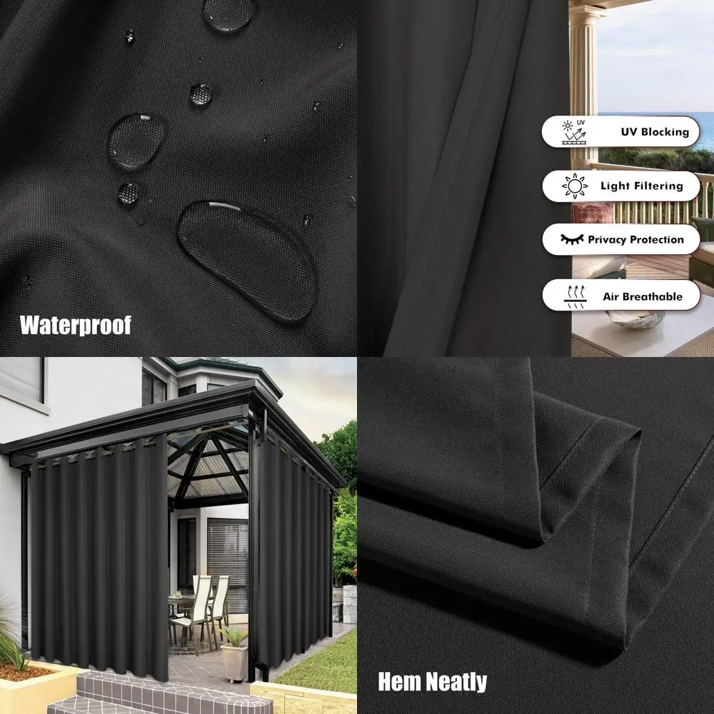 

Thick Waterproof Outdoor Curtains for Patio, Porch, Pergola, and Cabana, Privacy, Extra Wide, Grommet Top, 150W x 84L, Charcoal