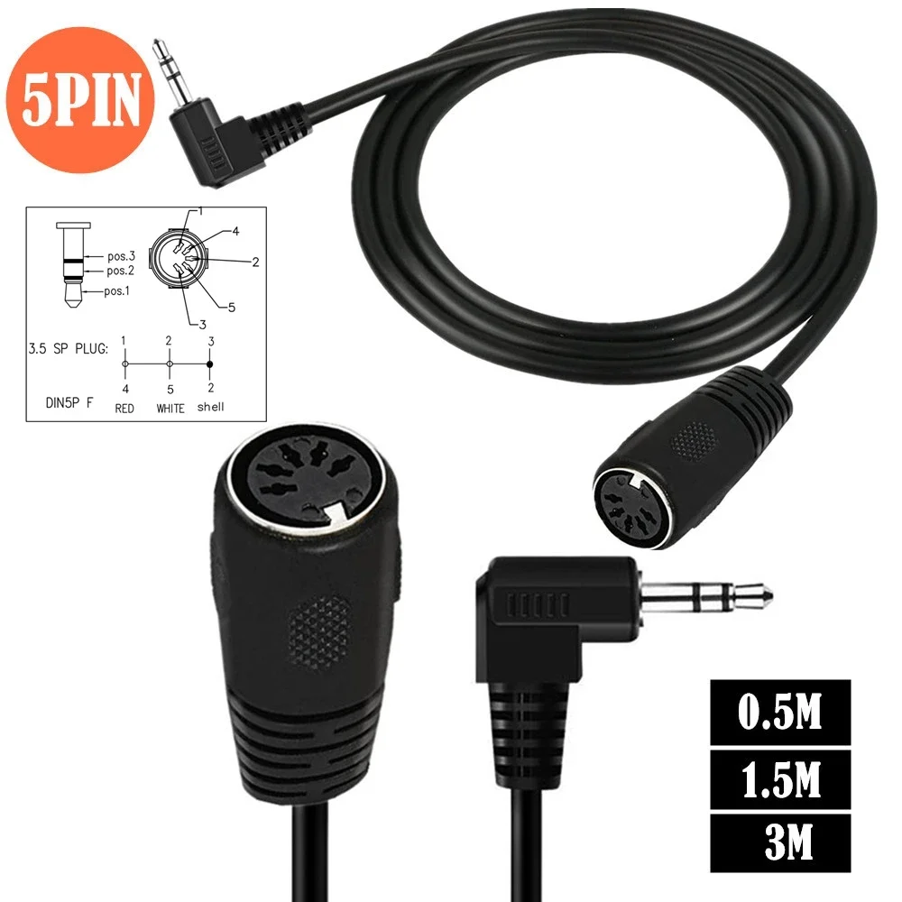 90 Degree Right 5 Pin Din MIDI Plug 3.5mm Connection Female To Male Stereo Jack Audio Extension Cable 150cm 1.5m High Quality