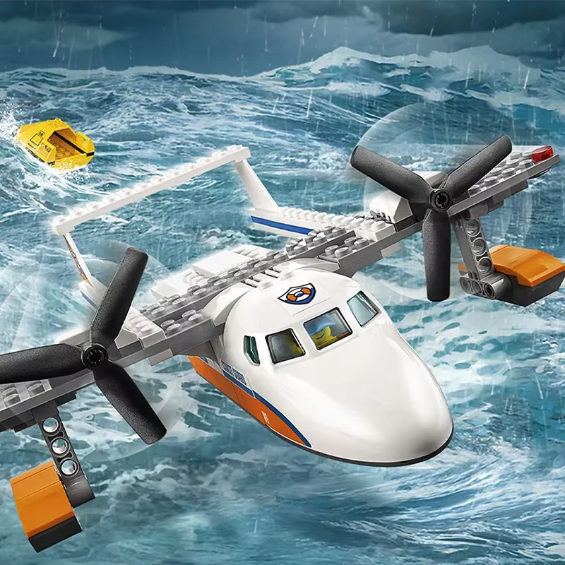 Compatible MOC Sets City Series Building Blocks Sea Rescue Plane Aircraft Children's Toys Assembling Gift