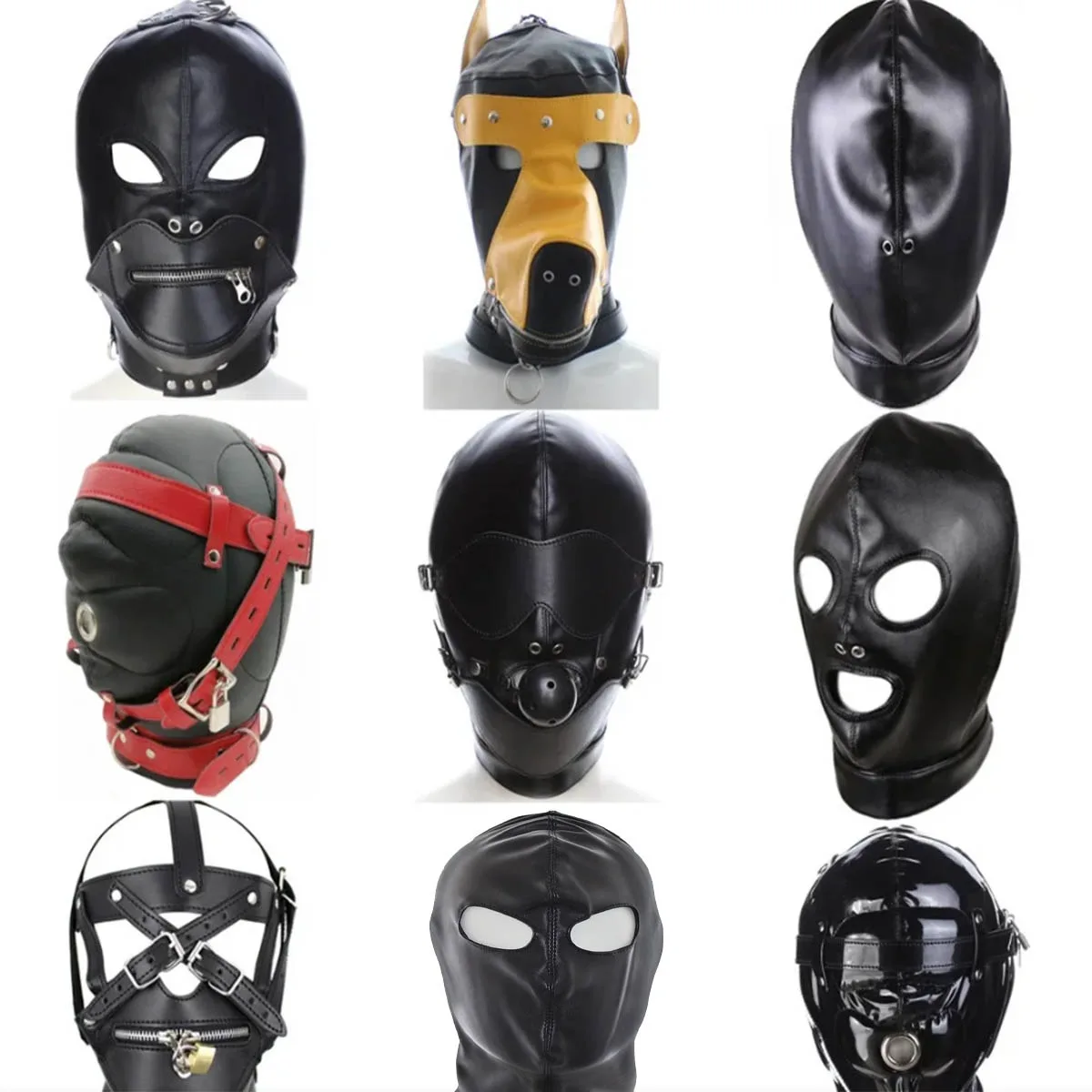 Manyjoy PU Leather Adult Games BDSM Bondage Mask Hood Headgear Mouth Ball Gag Erotic Sex Game for Adults Sex Toys For Couples