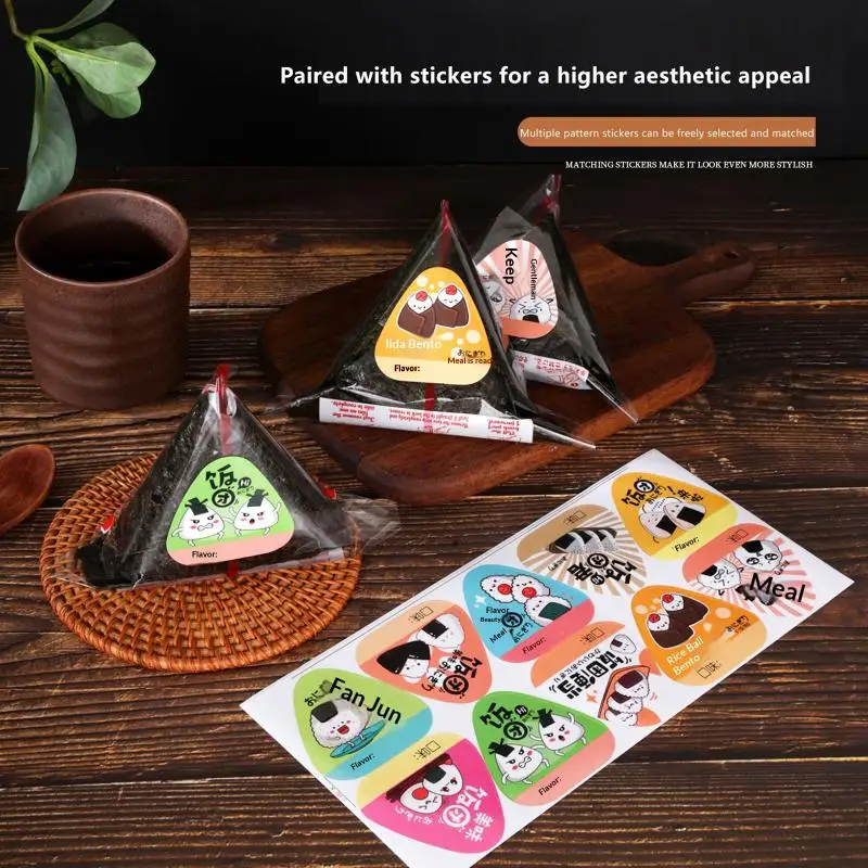 Triangular Sushi Rice Ball Packaging Bags with Stickers Onigiri Mold Plastic Food Wrap for Meal Prep