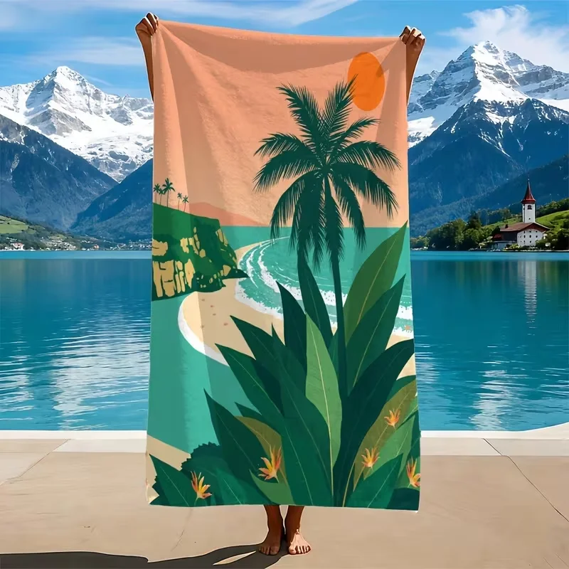 Minimalist Palm Tree Print Beach Towel Sand Free Quick Dry Blanket Tropical Coconut Tree Towel for Beach Travel Summer