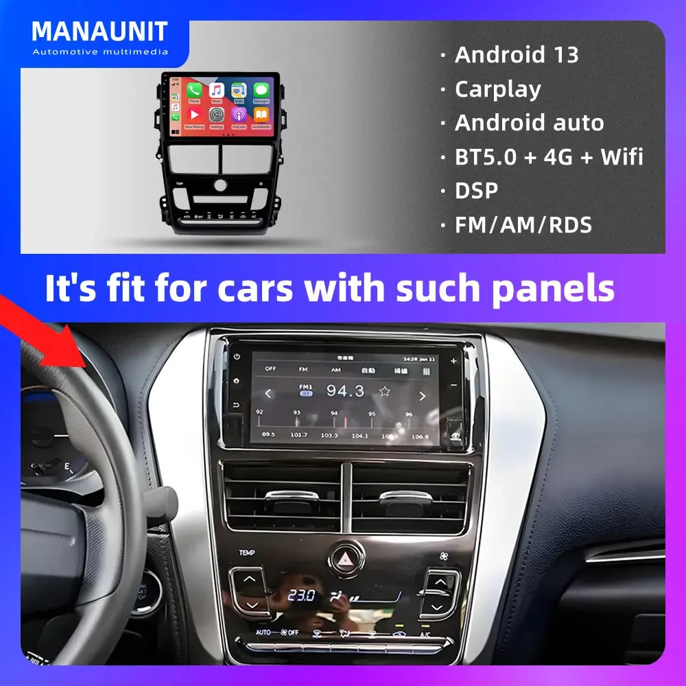 Car Multimedia Player for Toyota Vios Yaris A/C 2018-2020 Carplay,Android Auto,Radio,Navigation,DVD,GPS,Stereo,Head Unit,BT5,