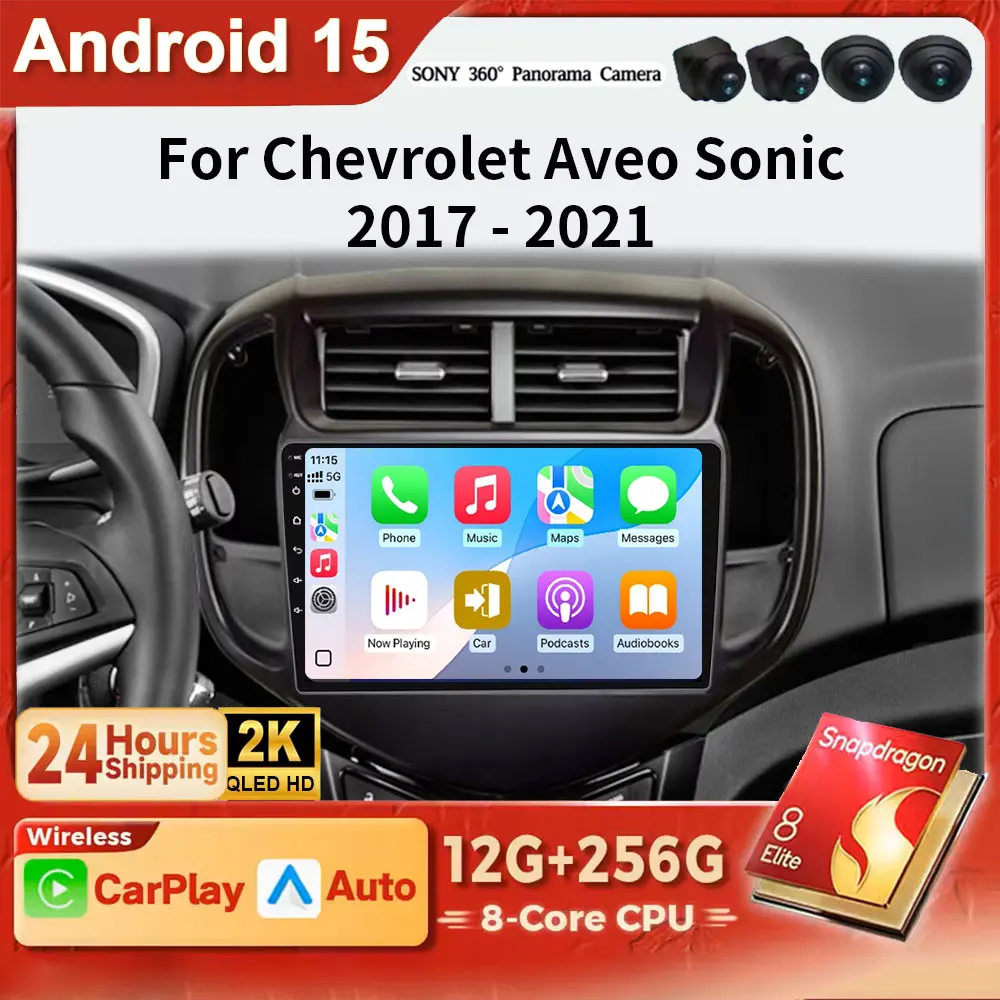 Carplay Android 15 Auto para Chevy Chevrolet AVEO Sonic 2017 - 2021 Radio de coche reproductor de vídeo Multimedia unidad principal de navegación GPS BT