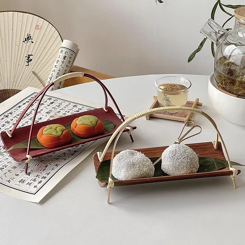 Handmade Bamboo Handle Fruit Basket Tea Tray Dim Sum Sitting Room Household Tea Ceremony Chinese Antique Creative Basket ZF386