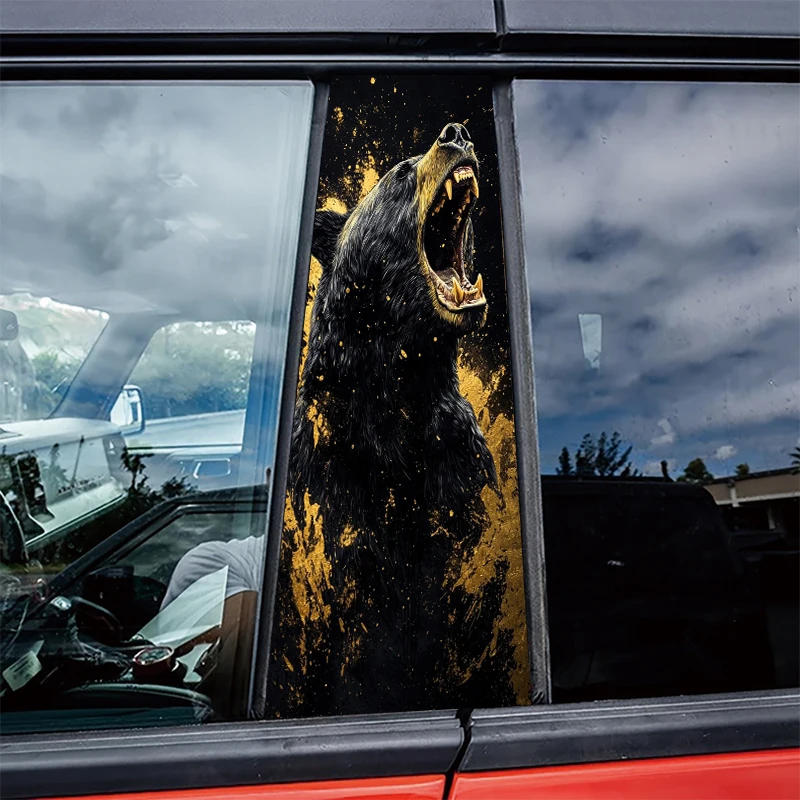 

2 pieces of automotive B-pillar stickers Roaring Black Bear Protective film, PVC material film