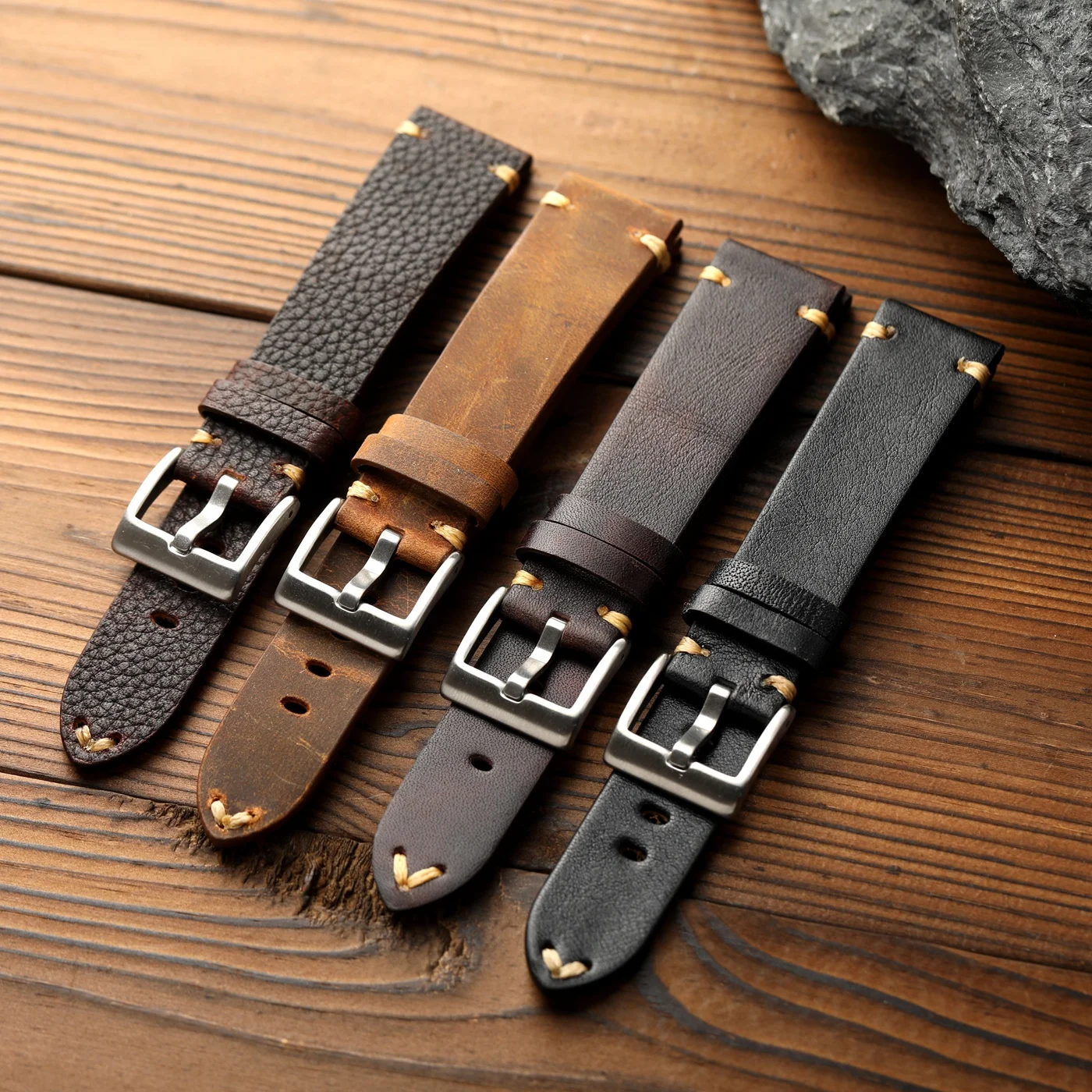 Handmade first-layer cowhide watchband, 18, 19, 20, 21, 22MM genuine leather vintage men's watch chain, suitable for mountaineer