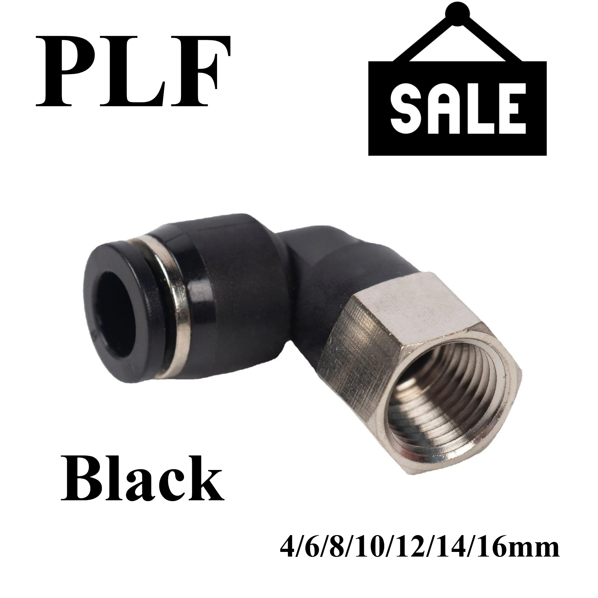Black PLF 4-16mm L-Type Pneumatic Fitting, Quick Connect Air Hose Coupler, Plastic Right Angle Elbow for Air Compressor Tools