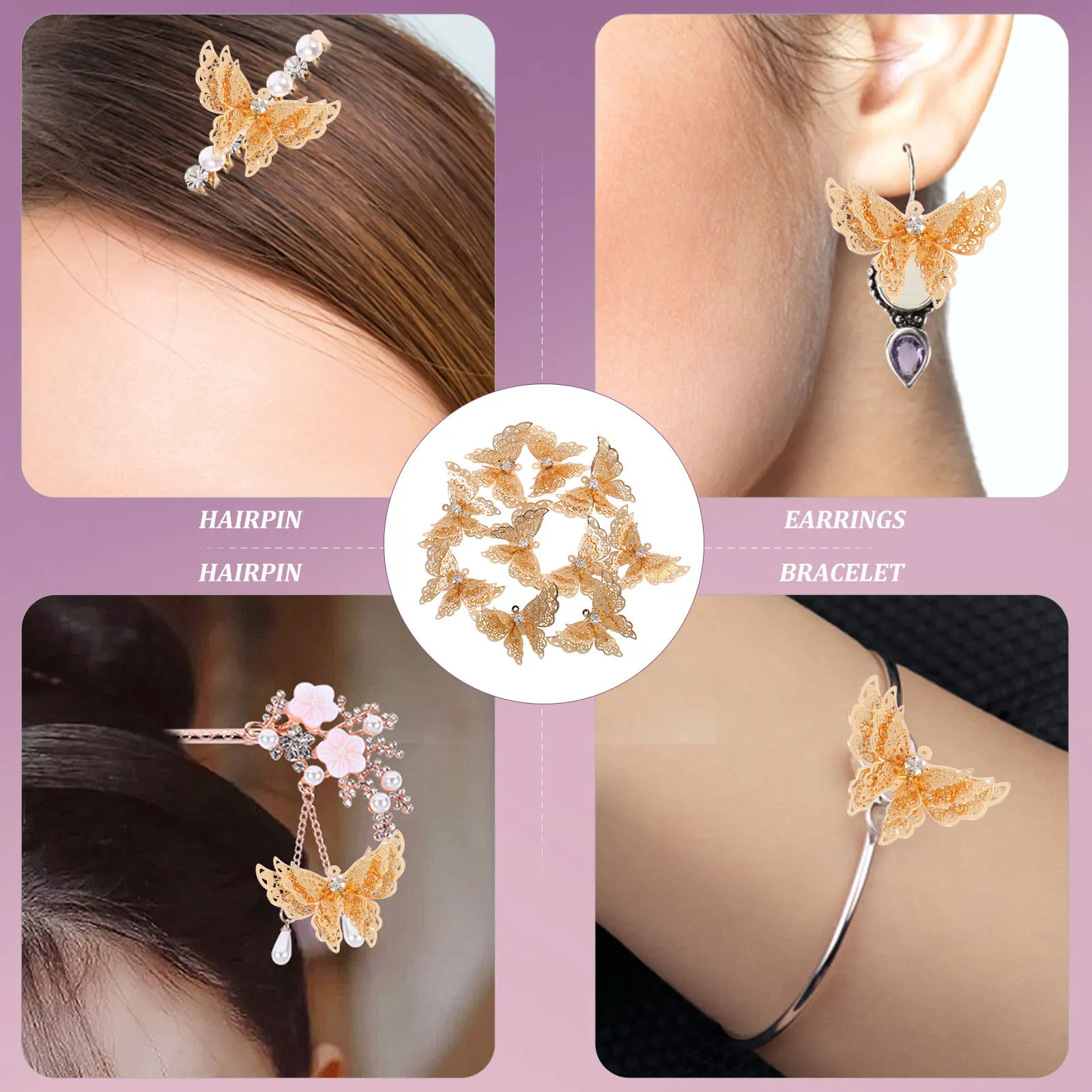 

10pcs Butterfly Hairpin Accessories High-Class Copper Crystal Craft Material For Diy Hair Stick Decor Charms Jewelry