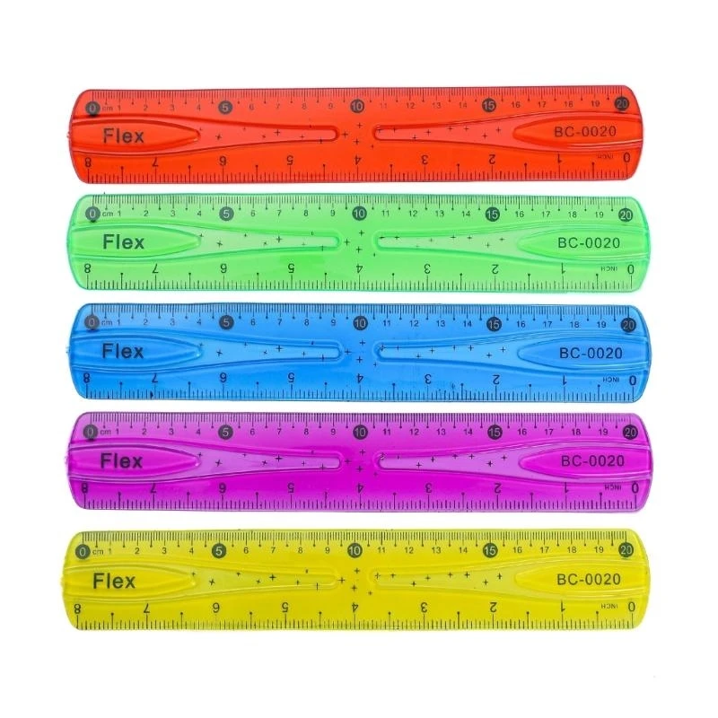 Règle Flexible colorée en plastique souple, règle droite transparente avec pouces métrique pour atelier, maison, école,